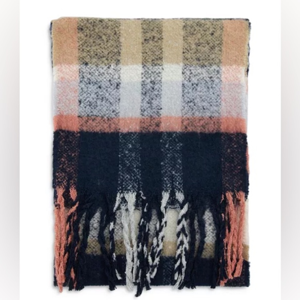 Barbour Rawson Check Scarf Checkered Plaid Navy and Pink NWOT - Picture 3 of 6
